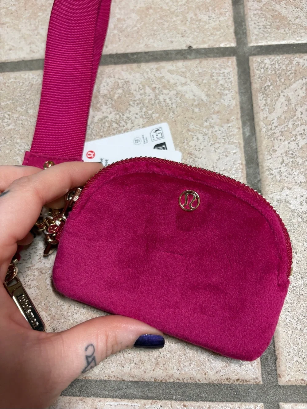 NWT Lululemon Dual Pouch Wristlet *Monogram Velvet (Berry Rumble/Gold)